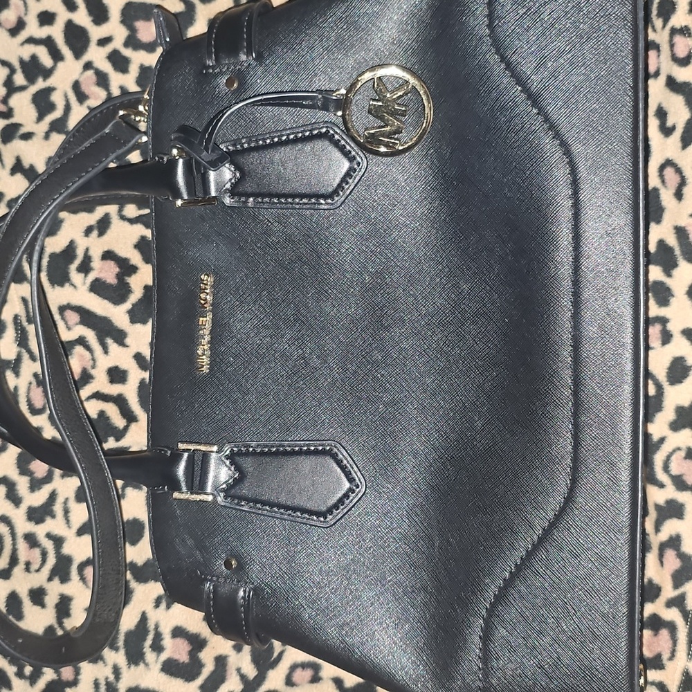 Michael Kors Black Large Satchel with Gold Accents